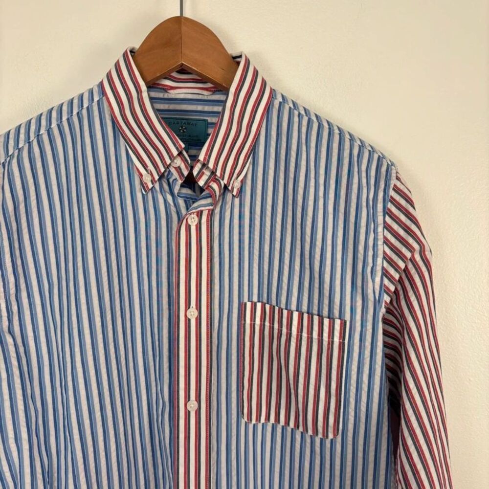 Castaway Nantucket Island Shirt Mens Small Striped Seersucker Button Down Preppy